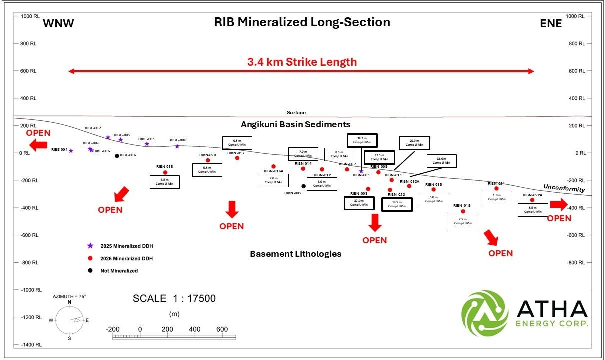 Figure 3: Long-Section schematic along the eastern limb of the MRC within the RIB North & RIB East Discovery Areas